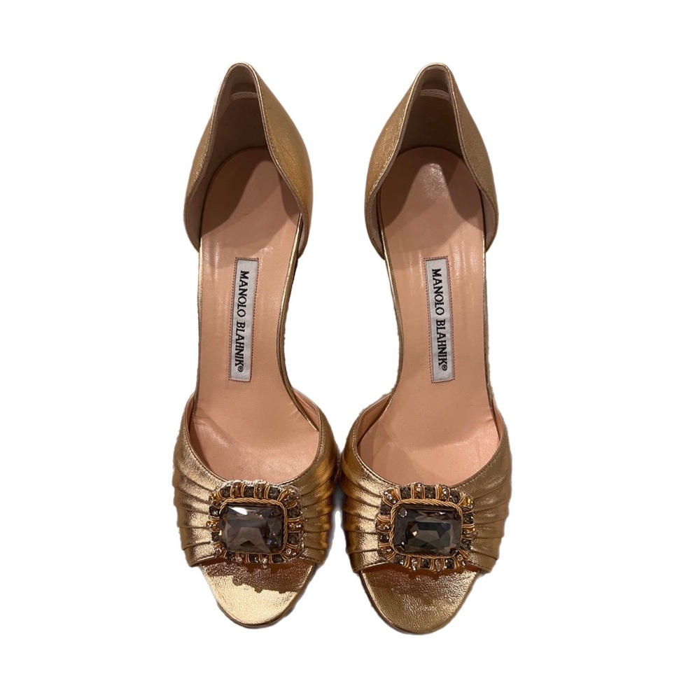 Manolo Blahnik Gold/Bejeweled Evening Heels Sz 7 - GORGEOUS AND LIKE NEW!!